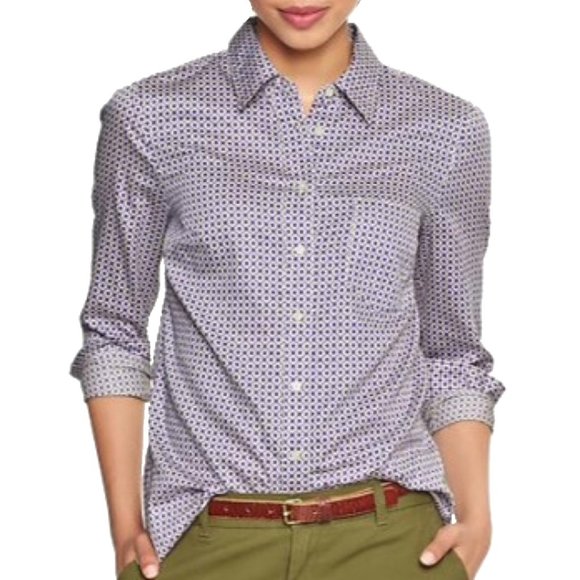 Gap Fitted Boyfriend button-down shirt, purple print - Picture 1 of 4